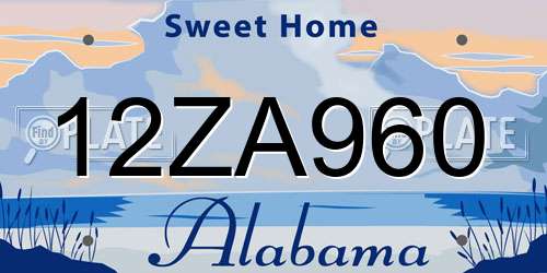 12ZA960 Alabama License Plate