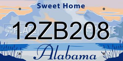 12ZB208 Alabama License Plate