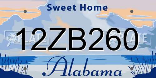 12ZB260 Alabama License Plate