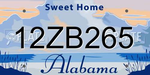 12ZB265 Alabama License Plate