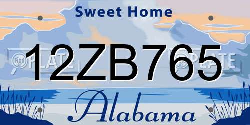 12ZB765 Alabama License Plate
