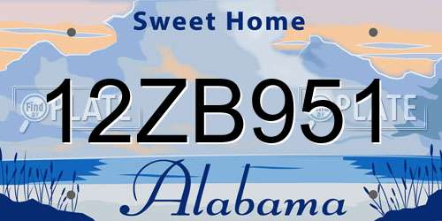 12ZB951 Alabama License Plate