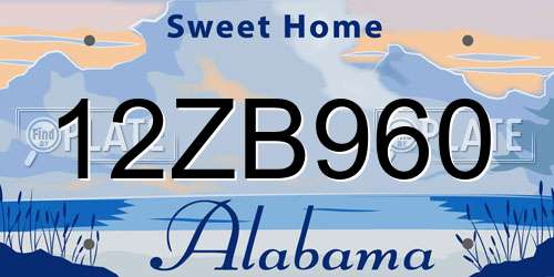 12ZB960 Alabama License Plate