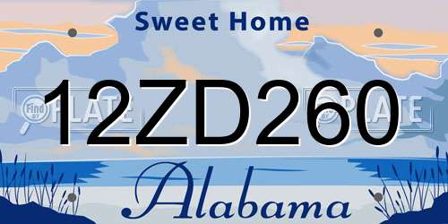 12ZD260 Alabama License Plate