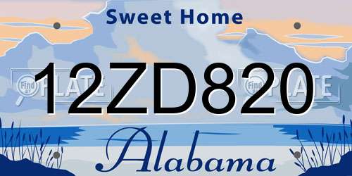 12ZD820 Alabama License Plate