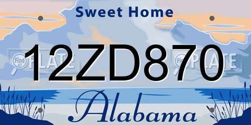 12ZD870 Alabama License Plate