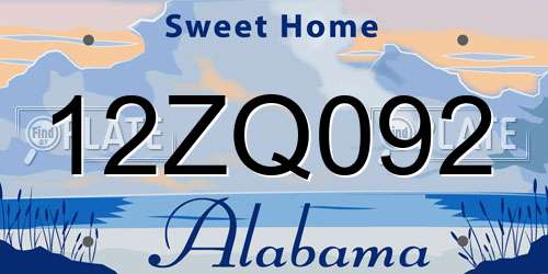 12ZQ092 Alabama License Plate