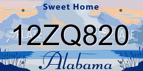 12ZQ820 Alabama License Plate