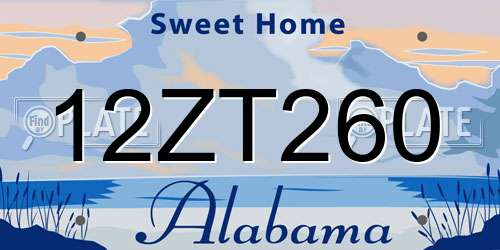 12ZT260 Alabama License Plate