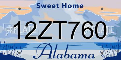 12ZT760 Alabama License Plate