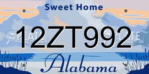 12ZT992 Alabama License Plate