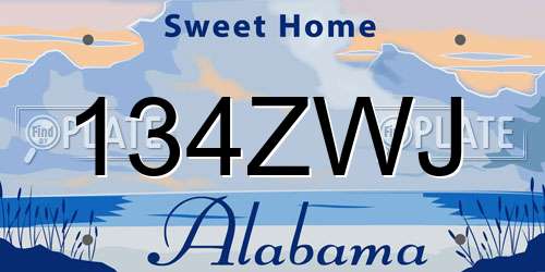 134ZWJ Alabama License Plate