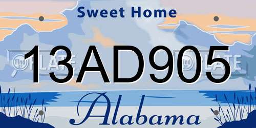 13AD905 Alabama License Plate