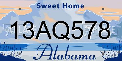 13AQ578 Alabama License Plate