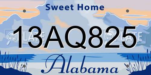 13AQ825 Alabama License Plate