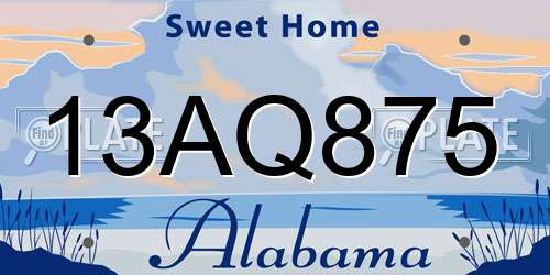 13AQ875 Alabama License Plate