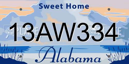 13AW334 Alabama License Plate