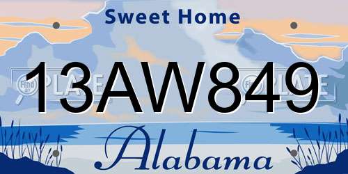 13AW849 Alabama License Plate