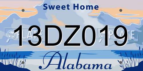 13DZ019 Alabama License Plate