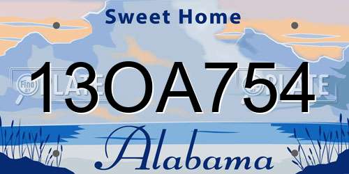 13OA754 Alabama License Plate