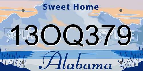 13OQ379 Alabama License Plate