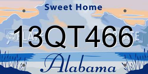13QT466 Alabama License Plate