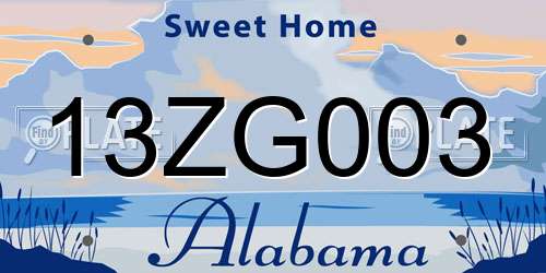 13ZG003 Alabama License Plate