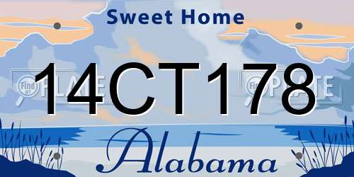 14CT178 Alabama License Plate