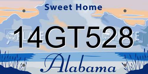 14GT528 Alabama License Plate