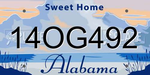 14OG492 Alabama License Plate