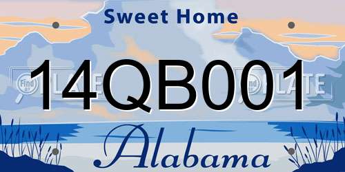 14QB001 Alabama License Plate