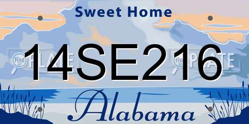 14SE216 Alabama License Plate