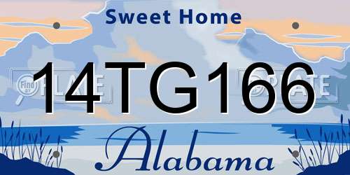 14TG166 Alabama License Plate