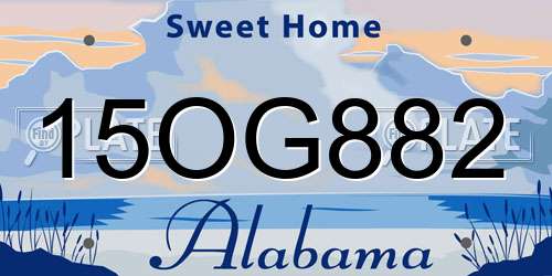 15OG882 Alabama License Plate