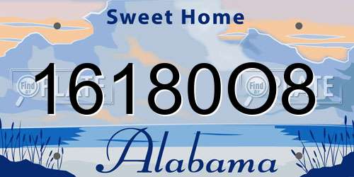 16180O8 Alabama License Plate