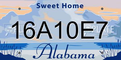 16A10E7 Alabama License Plate
