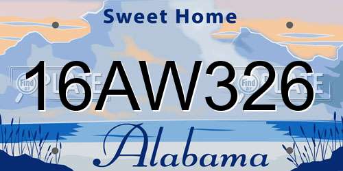 16AW326 Alabama License Plate