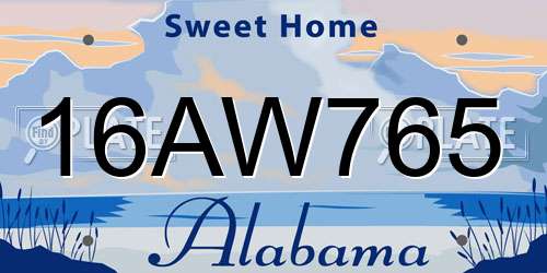 16AW765 Alabama License Plate