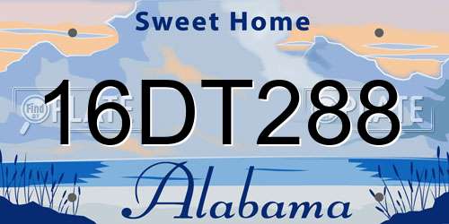 16DT288 Alabama License Plate