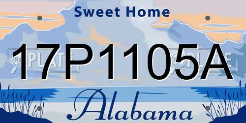 17P1105A Alabama License Plate