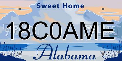 18C0AME Alabama License Plate