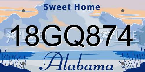 18GQ874 Alabama License Plate