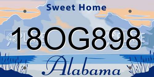18OG898 Alabama License Plate