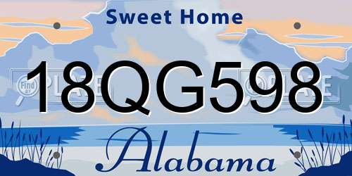 18QG598 Alabama License Plate