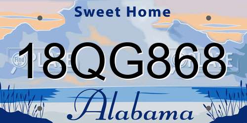 18QG868 Alabama License Plate