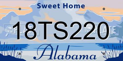 18TS220 Alabama License Plate