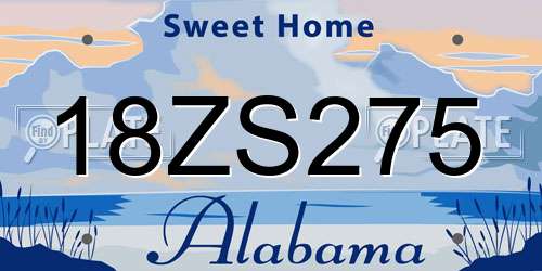 18ZS275 Alabama License Plate