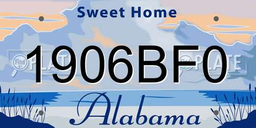 1906BF0 Alabama License Plate