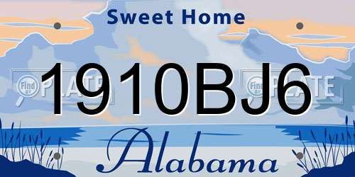 1910BJ6 Alabama License Plate