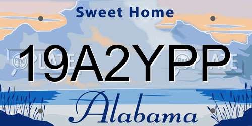 19A2YPP Alabama License Plate